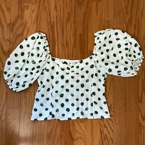 Green polka dot blouse
